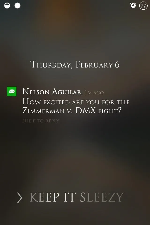 Text message notification about an upcoming fight between two individuals.