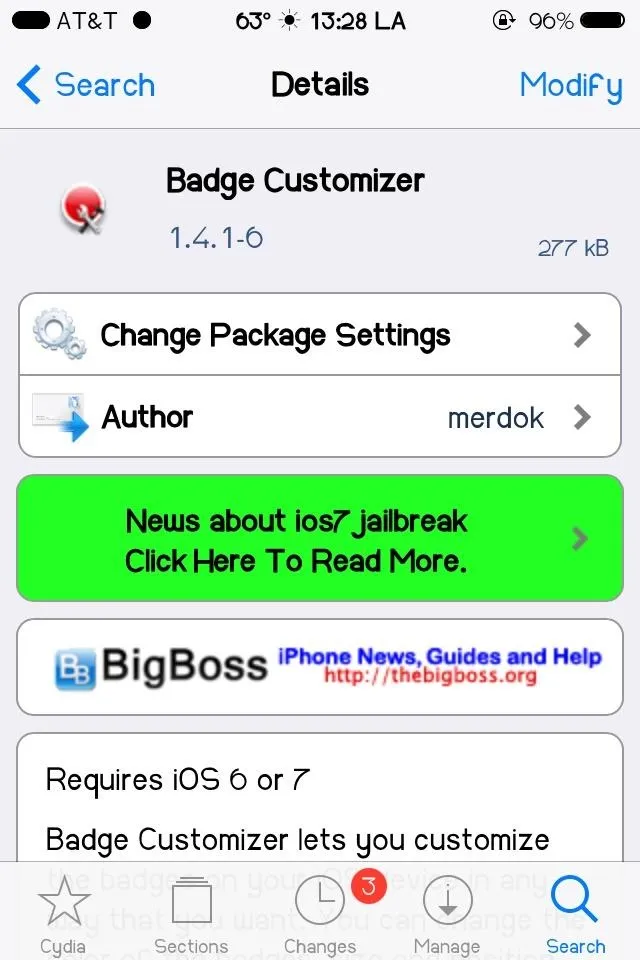 Badge Customizer app details screen on a mobile device.