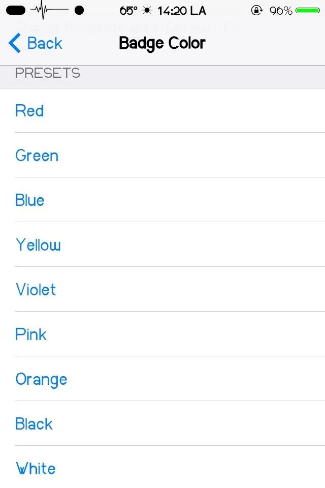 Badge color options on a mobile device display.