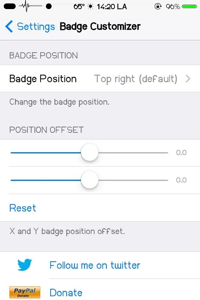 Badge Customizer settings screen on a mobile device.