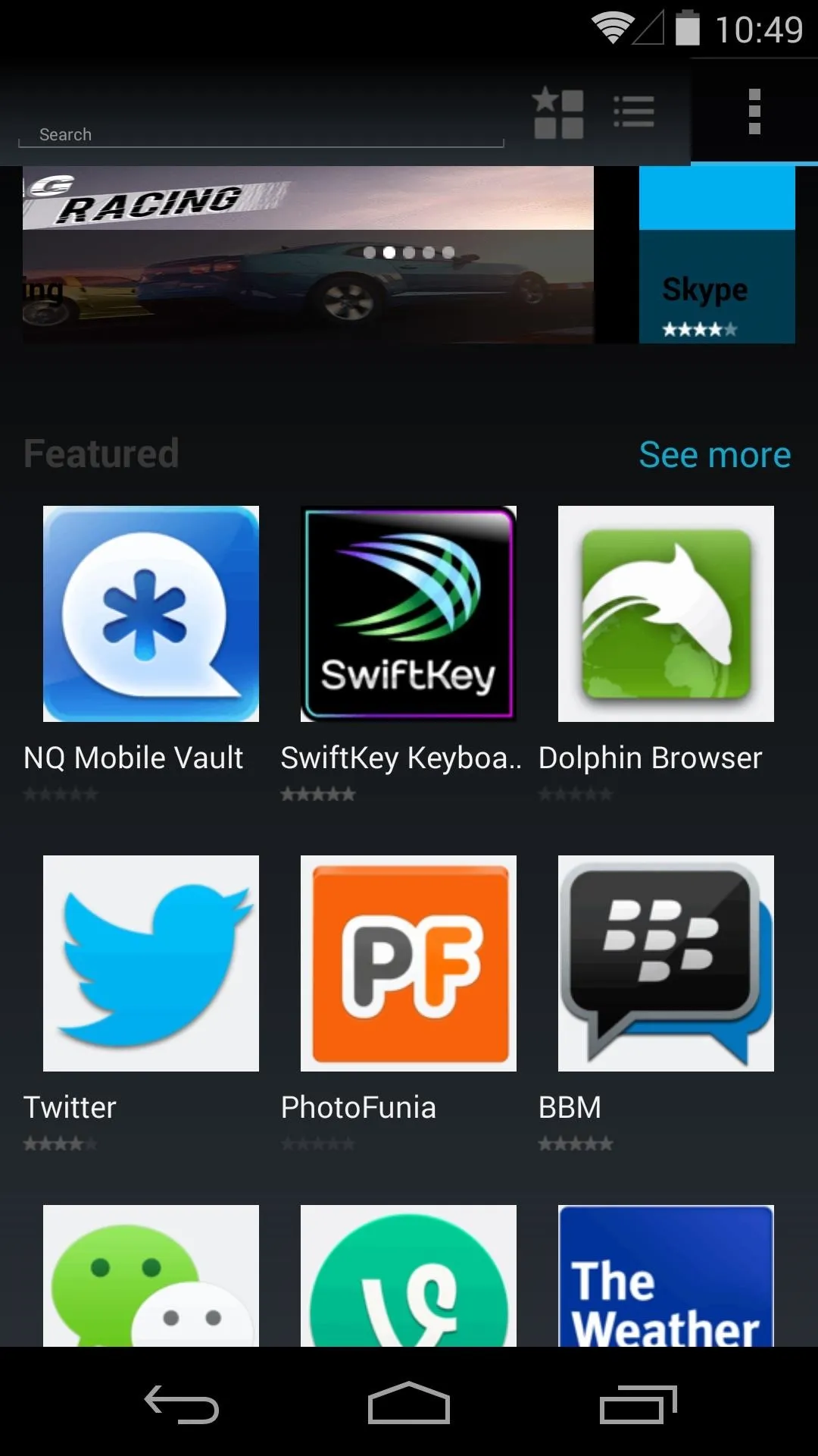 Mobile app interface displaying various application icons, including social media and weather apps.