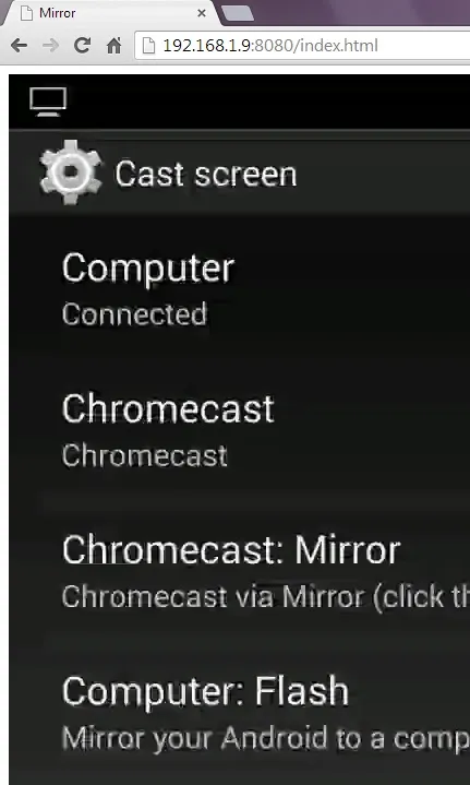 Cast screen settings for devices including Computer and Chromecast options.