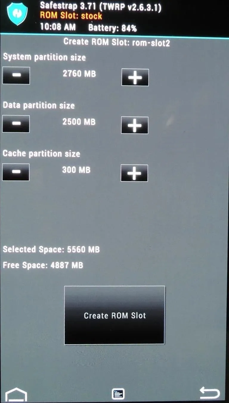 Storage settings interface with details on total space and available space.