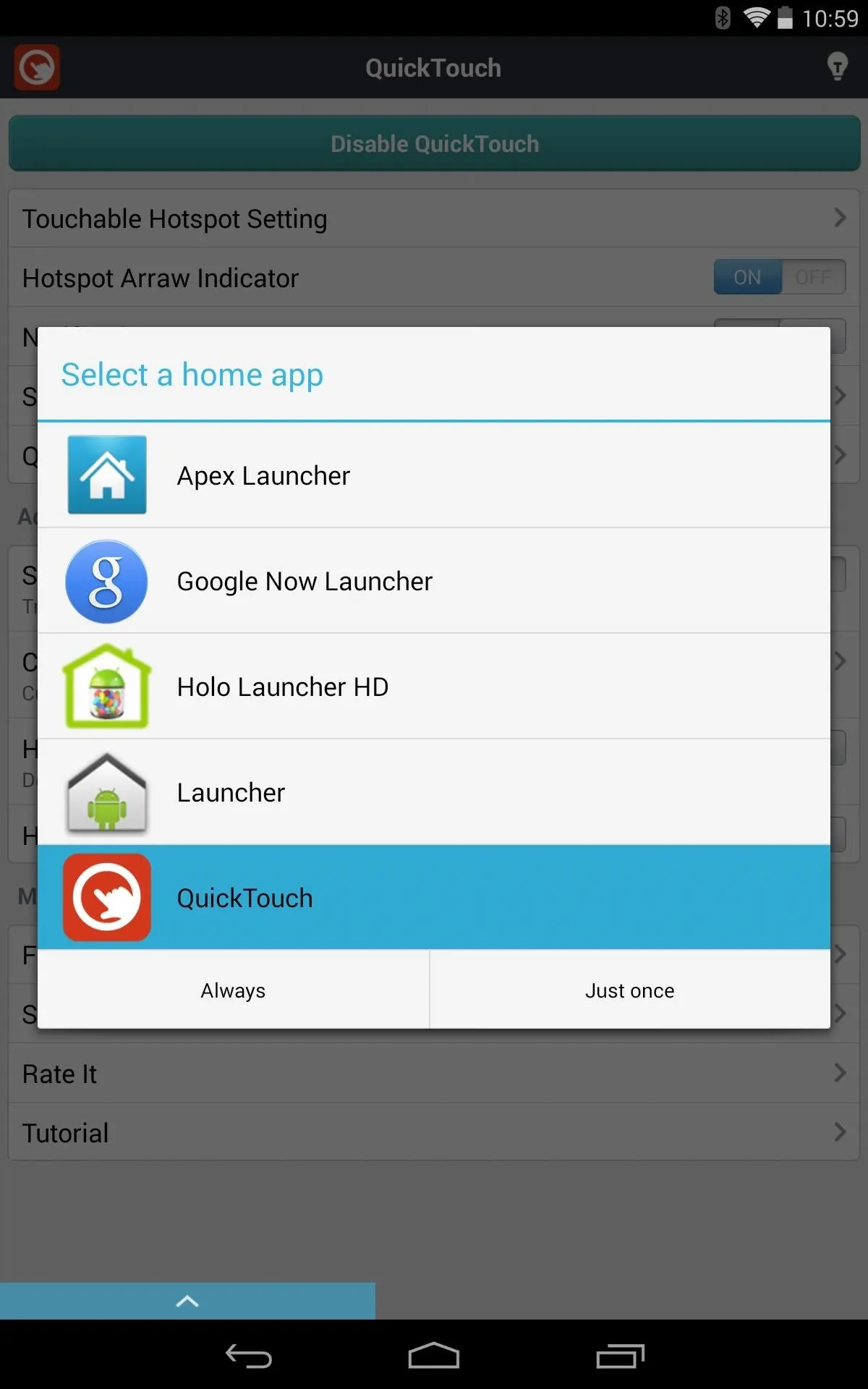 App launcher options displayed on a mobile device.