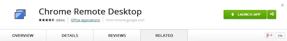 Chrome Remote Desktop app page on the Chrome Web Store.