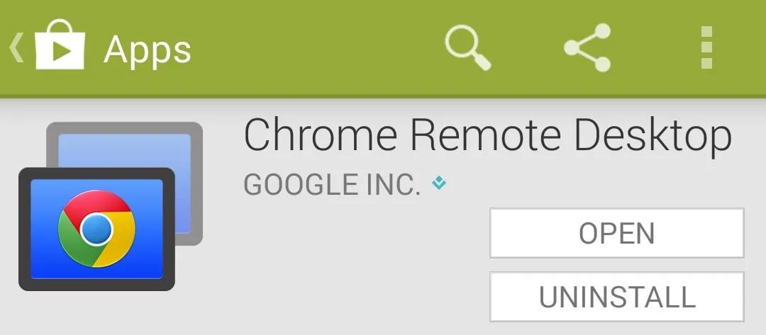 Chrome Remote Desktop app interface on Android.