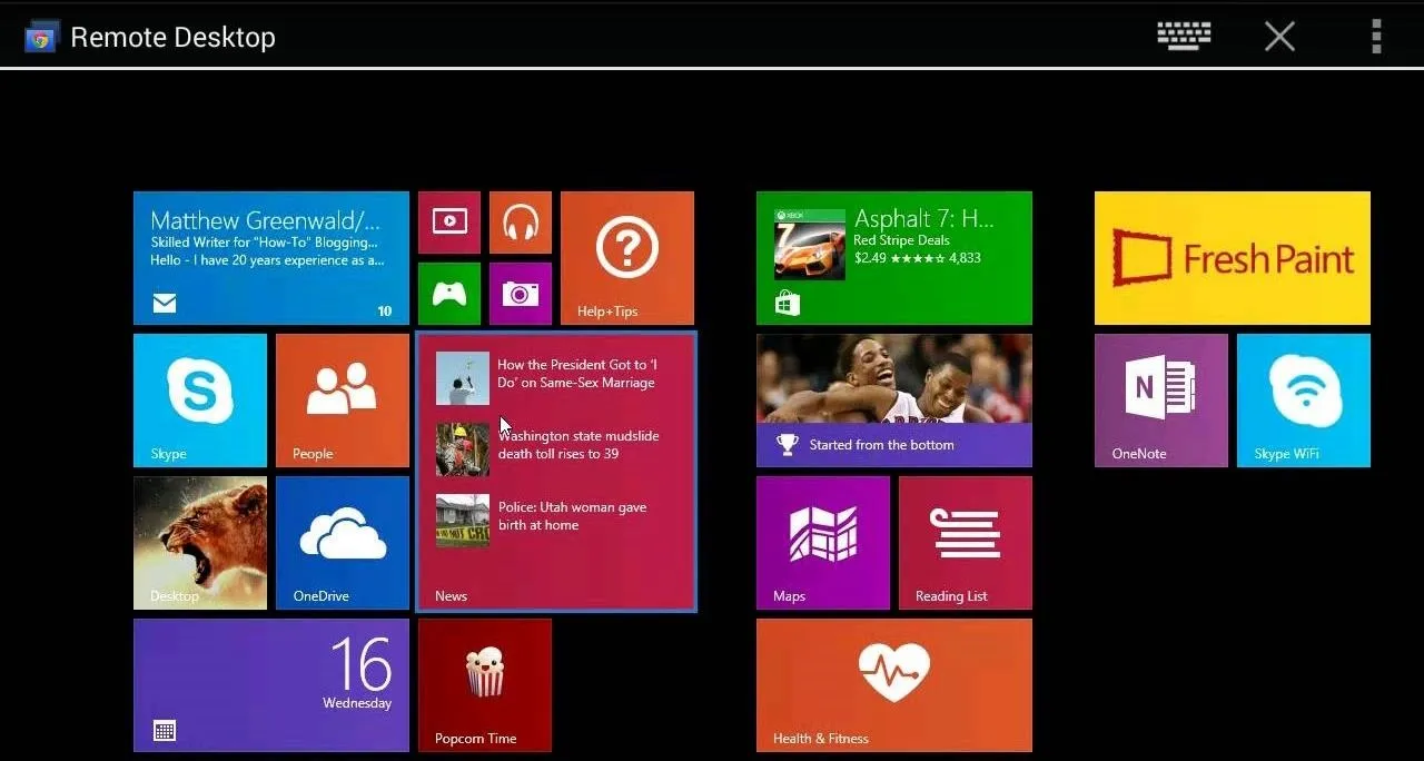 Windows desktop interface featuring colorful tiles for applications and settings.