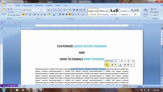 Document on customizing the Quick Access Toolbar in a word processing application.