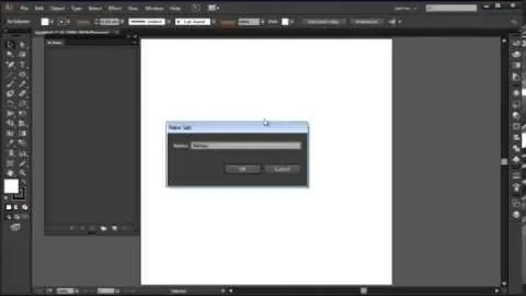 Interface of Adobe Illustrator showing a blank workspace with a dialog box open.