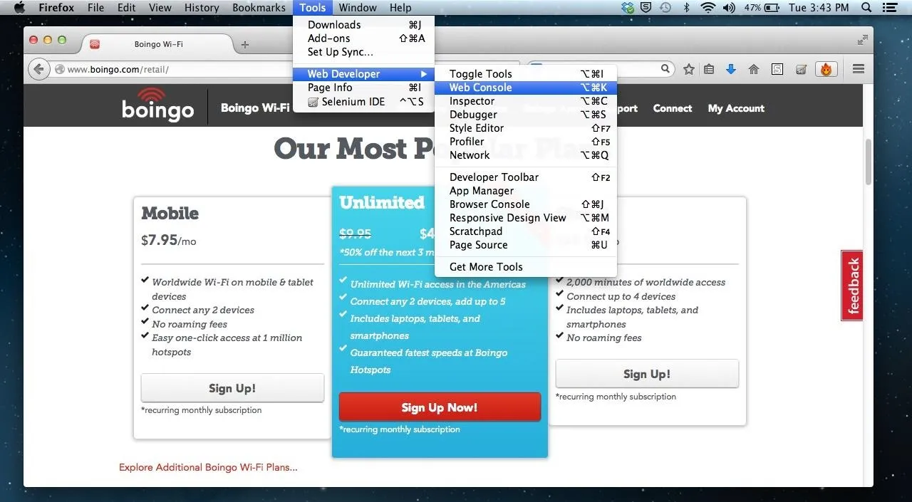 Screenshot of a web page featuring a service menu and subscription options.