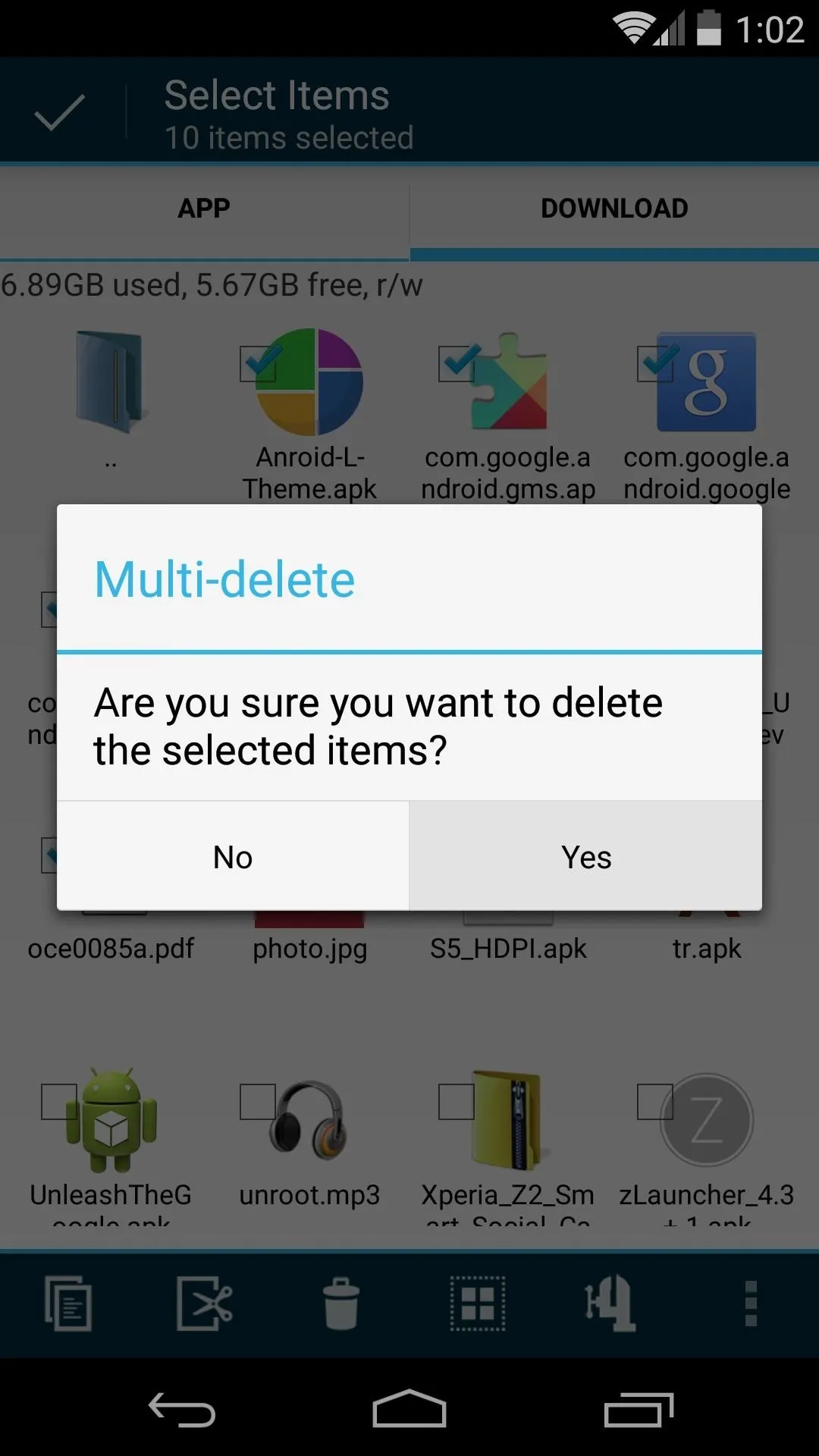 Confirmation dialog for multi-delete action on mobile device.