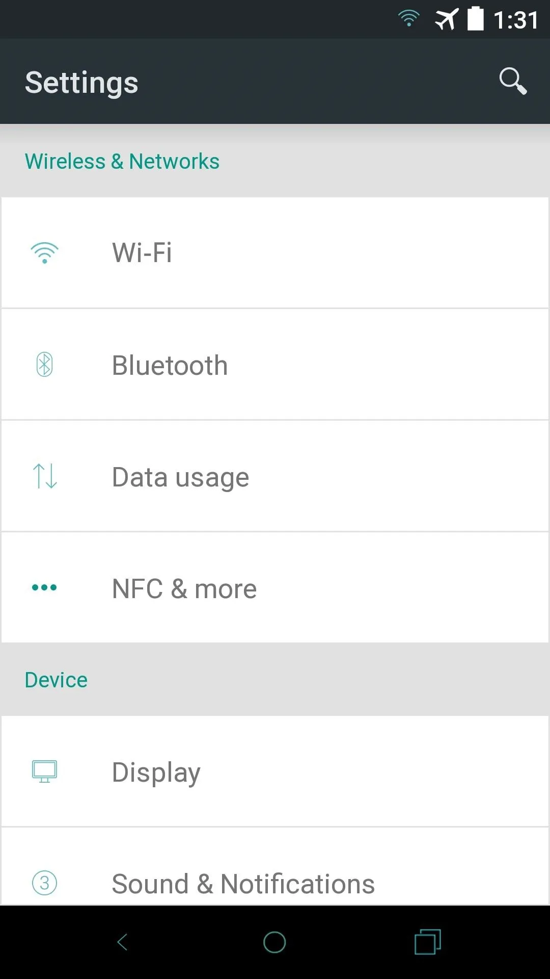 Mobile settings menu with options for Wi-Fi, Bluetooth, data usage, and more.