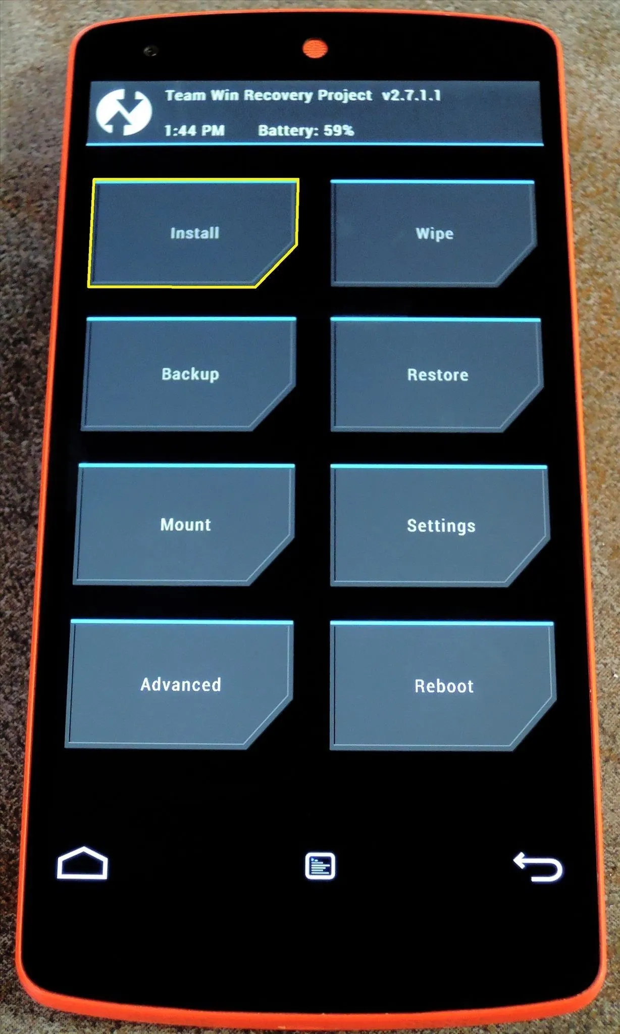 Android recovery menu displayed on a smartphone screen.