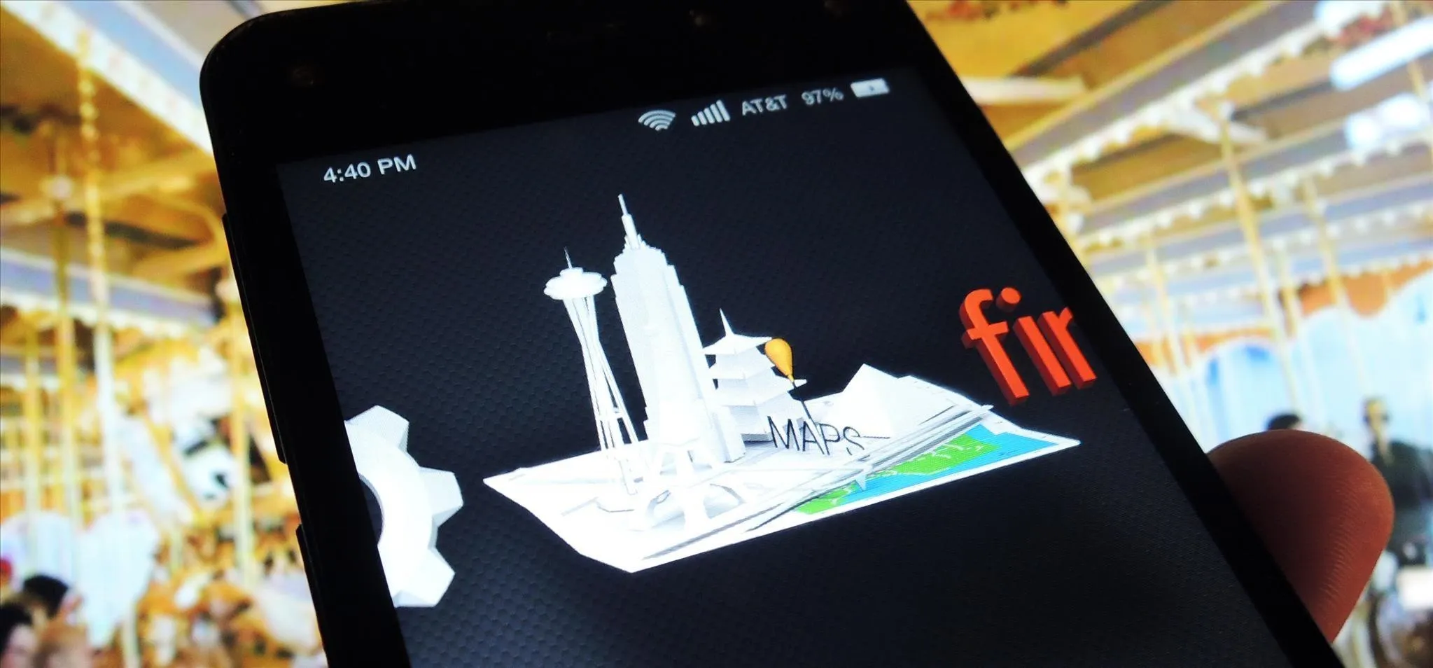 3D map application on a smartphone displaying city landmarks.