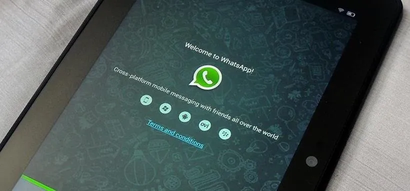 WhatsApp welcome screen on a tablet device.