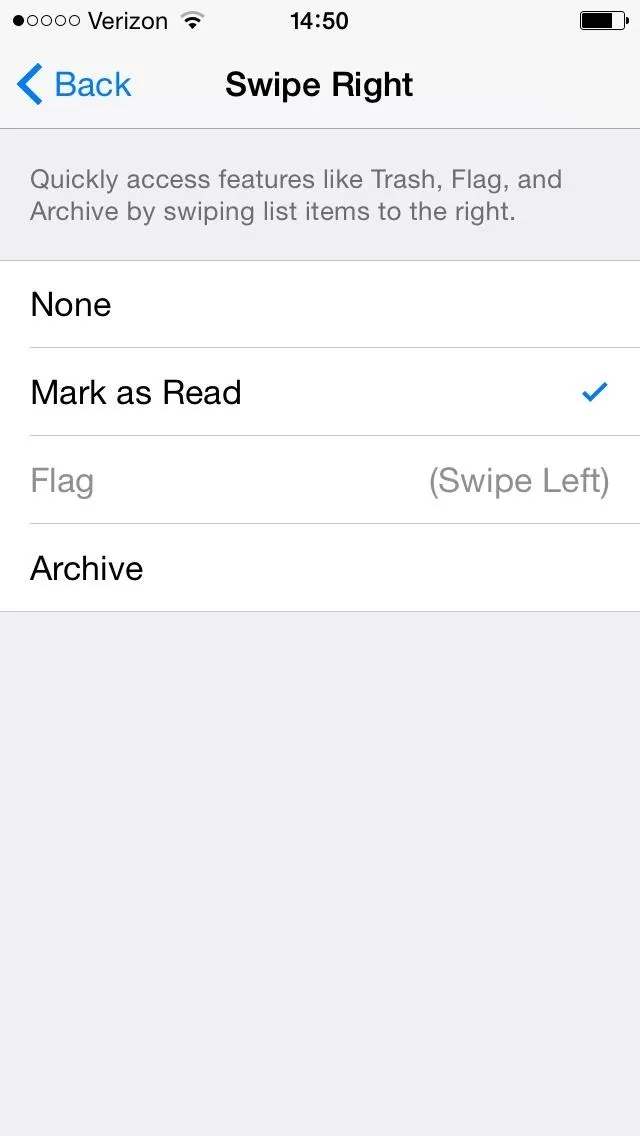 Screenshot of a mobile app interface showing options to mark an item as read, flag it, or archive it.