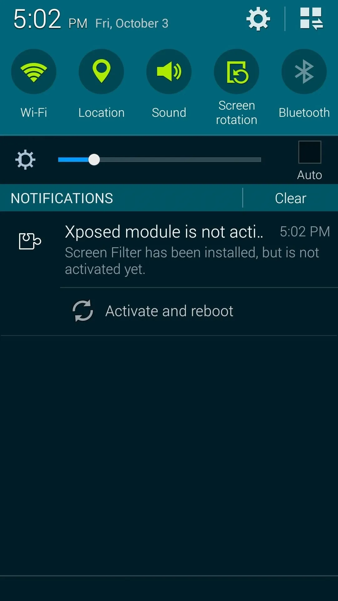 Notification panel displaying a message about a module issue on a smartphone.