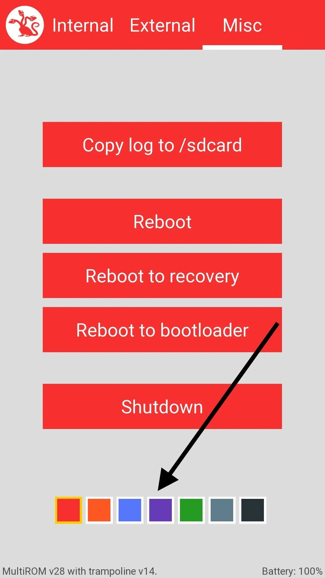 Menu options for device rebooting and shutdown.