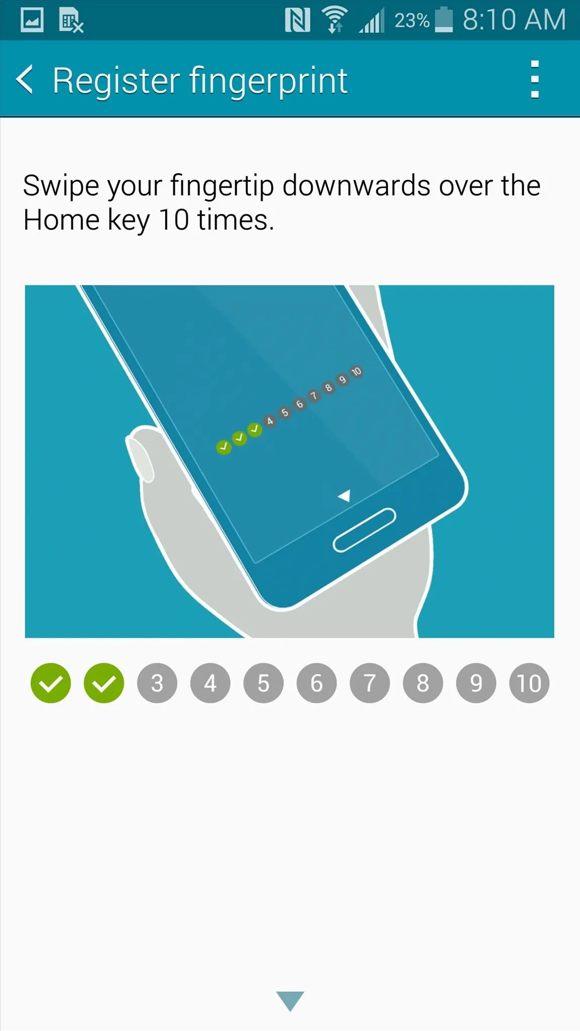 Registering a fingerprint on a mobile device.