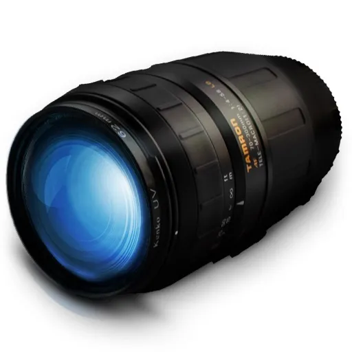 Camera lens on a white background.