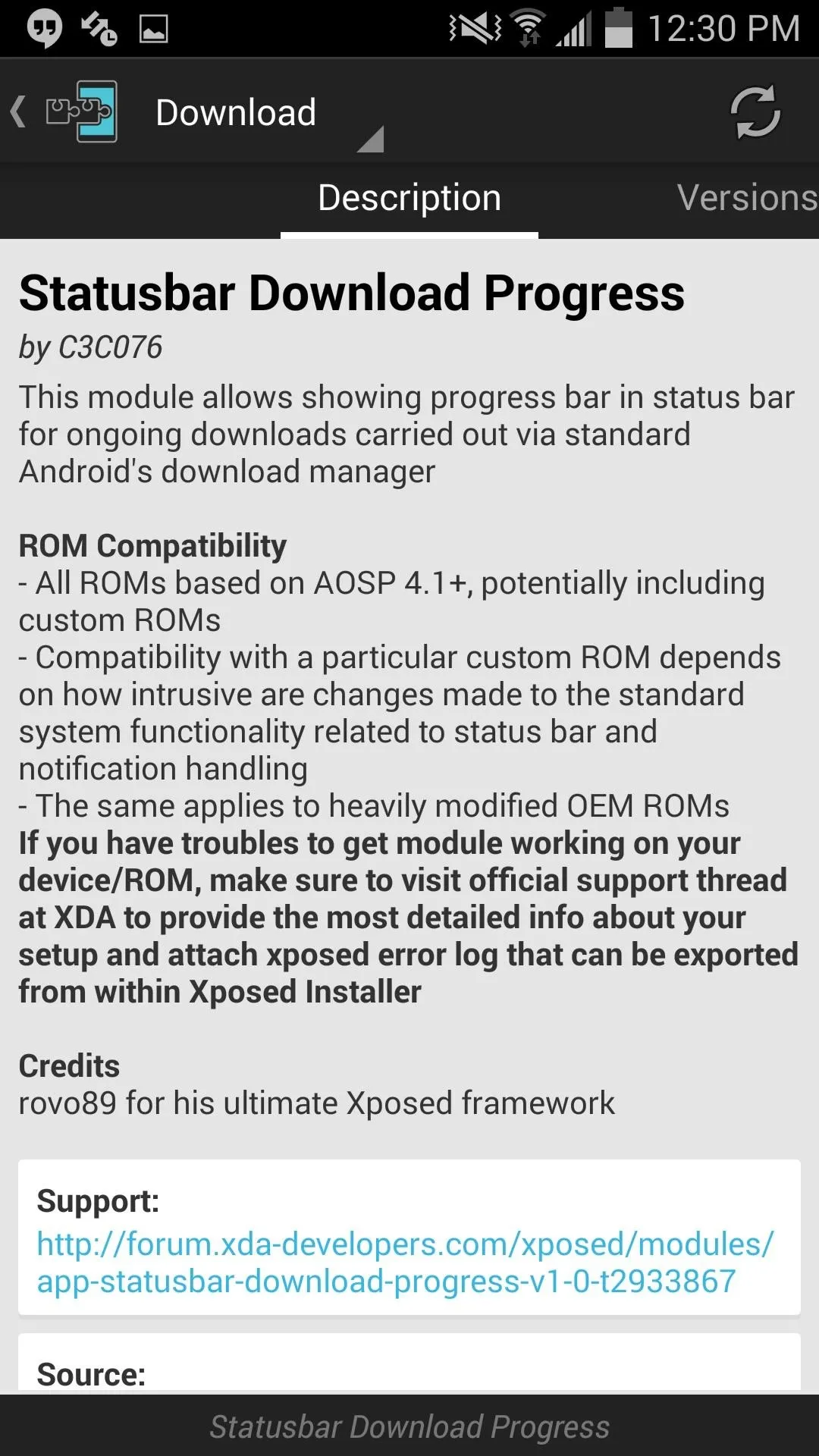 Status bar download progress indicator for an app.