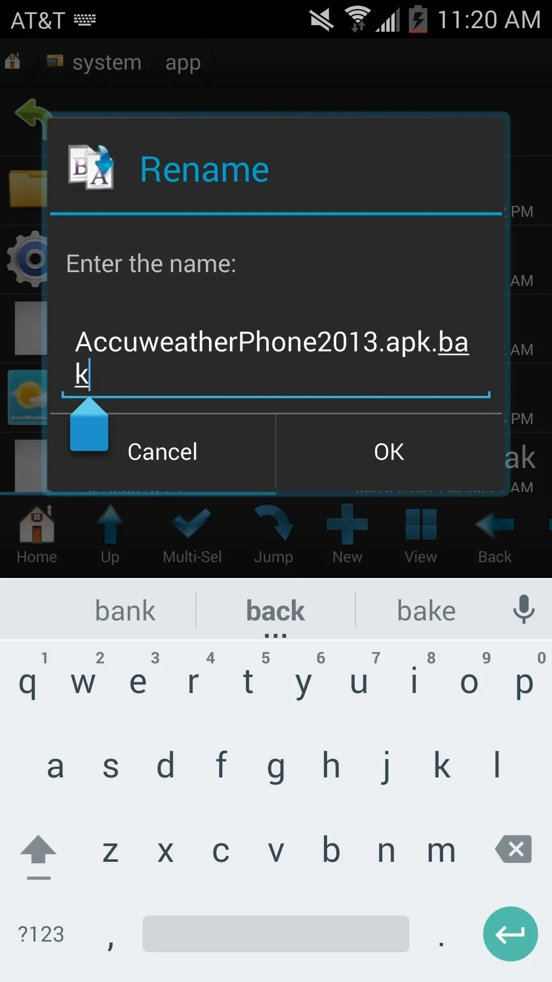 File rename prompt for AccuweatherPhone2013.apk.