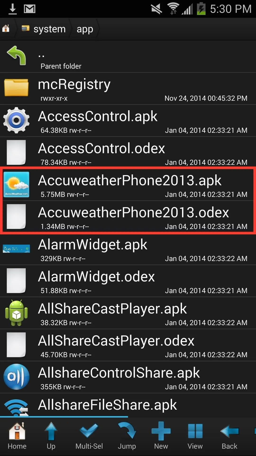 List of APK files on a mobile device with two files highlighted.