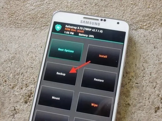 Backup and recovery options displayed on a smartphone screen.