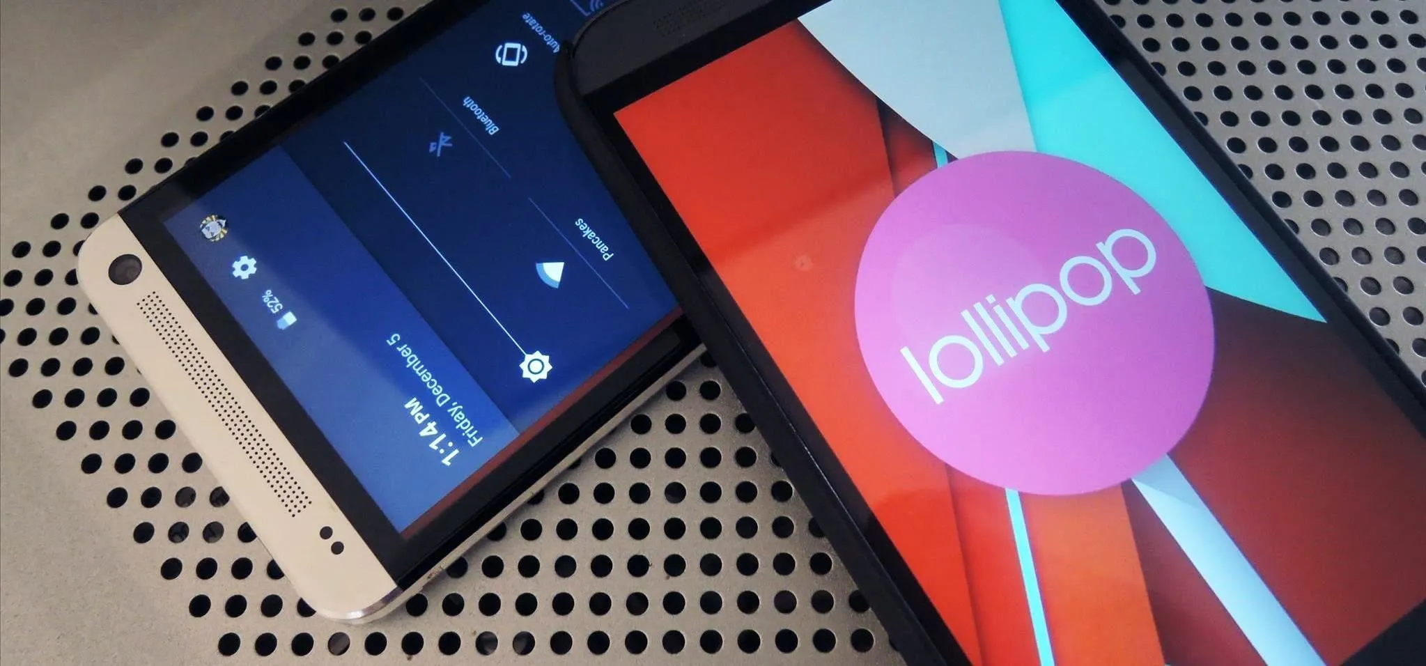 Smartphones displaying Android Lollipop interface.