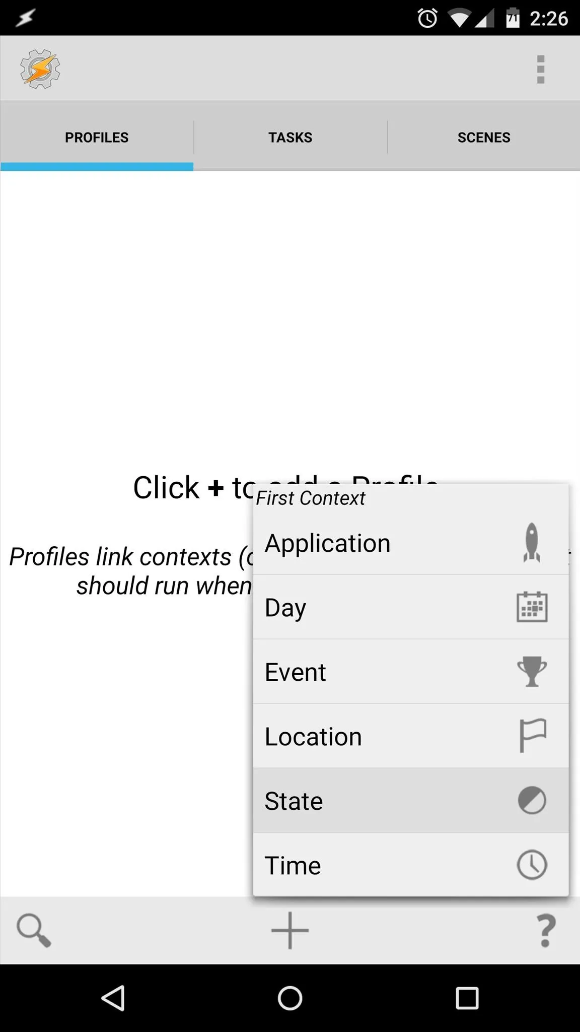 Alternative text: "Screenshot of a mobile app interface showing options for application settings, including Day, Event, Location, and Time."