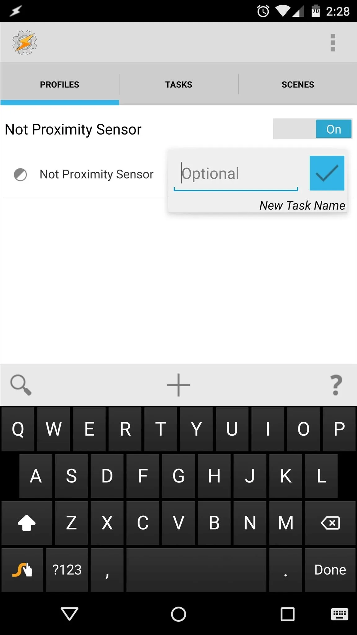 Settings menu with options for enabling or disabling a proximity sensor on a mobile device.