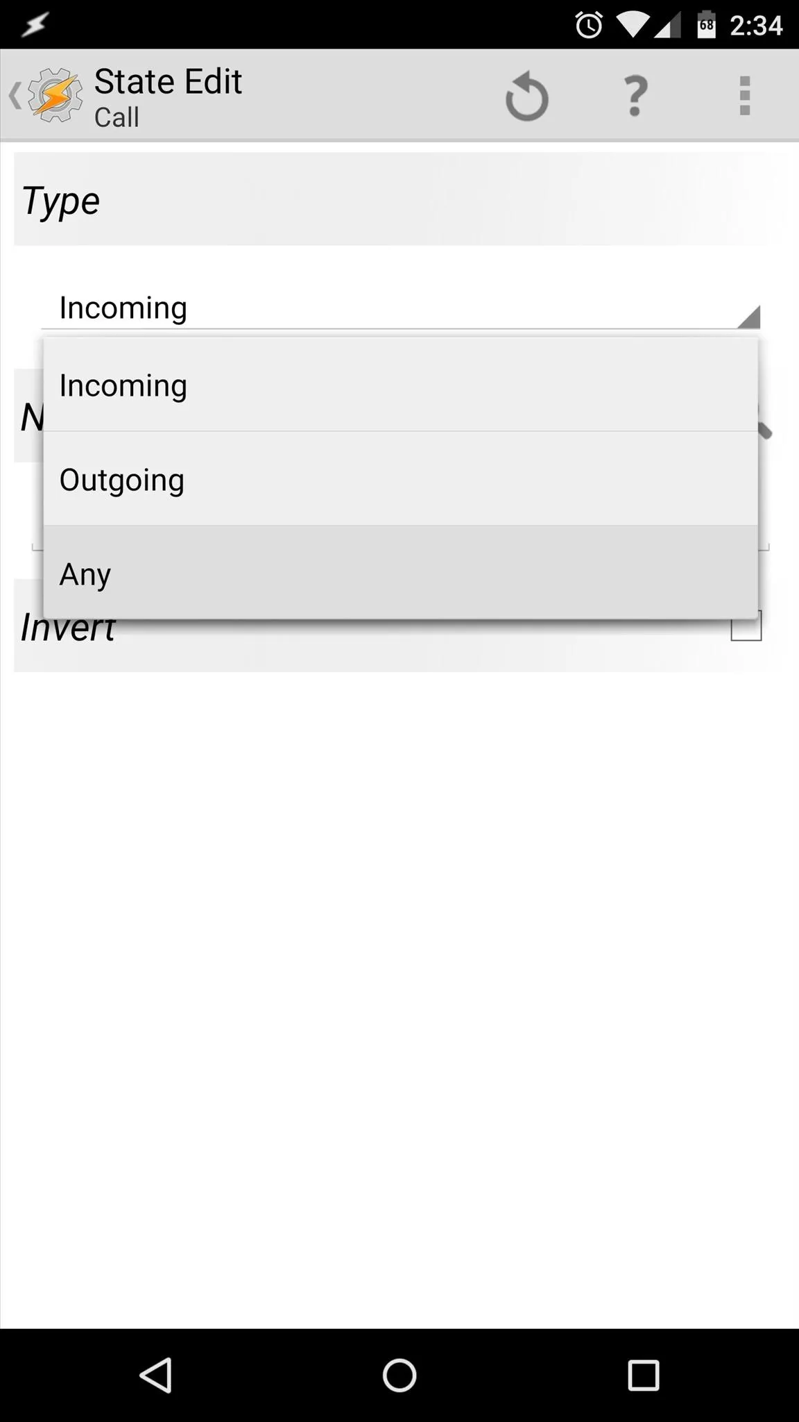 Dropdown menu displaying options for 'Type': Investing, Categorizing, and Art.