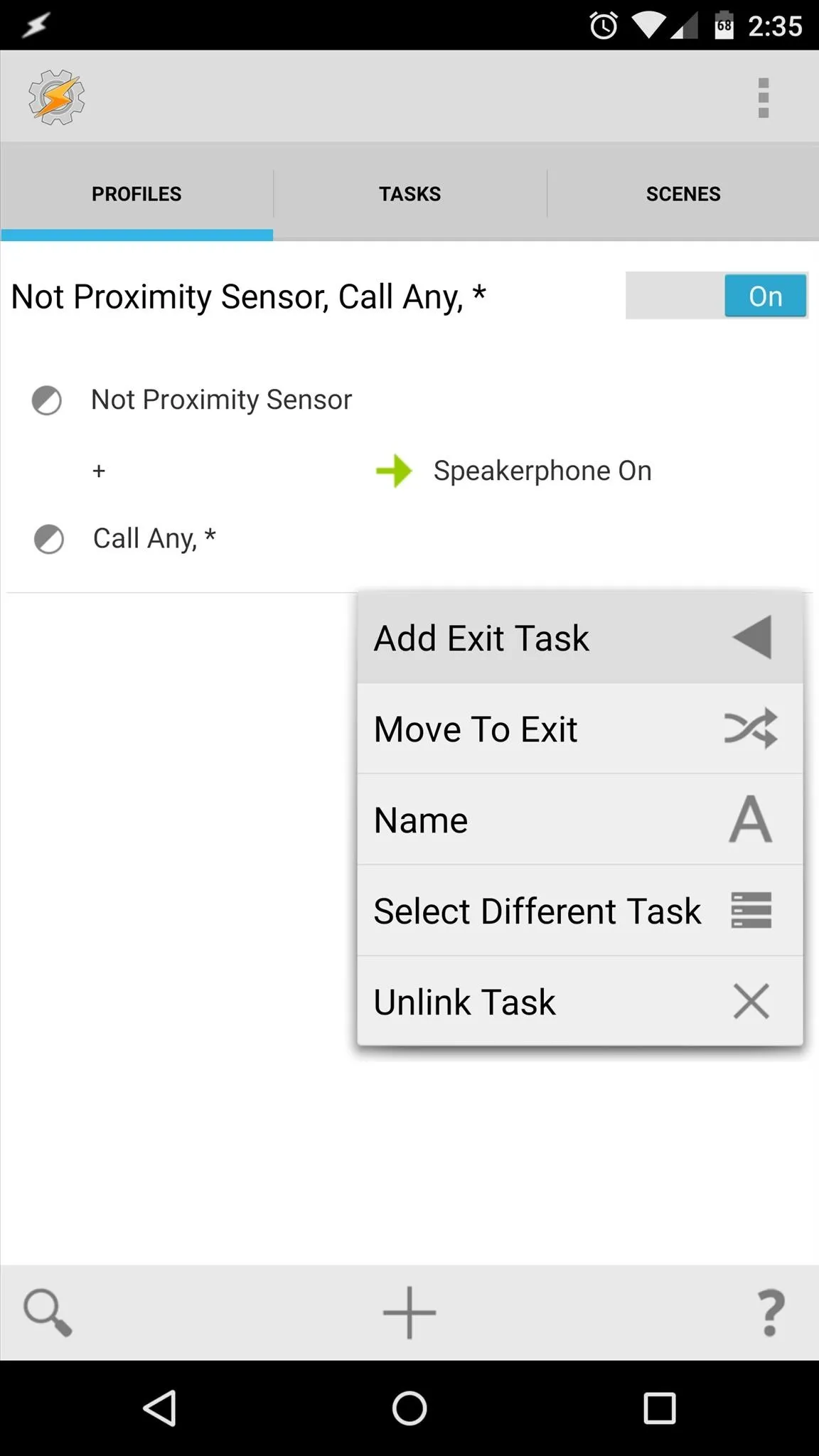 Settings menu for adjusting proximity sensor call area on a mobile device.