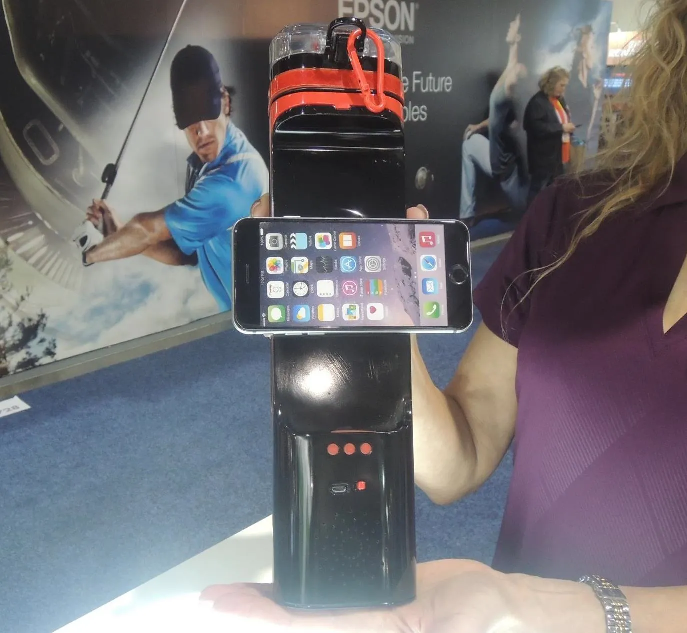 Portable phone holder and charger in a professional setting.