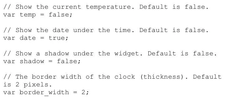 Code snippet for configuring a digital clock display settings.