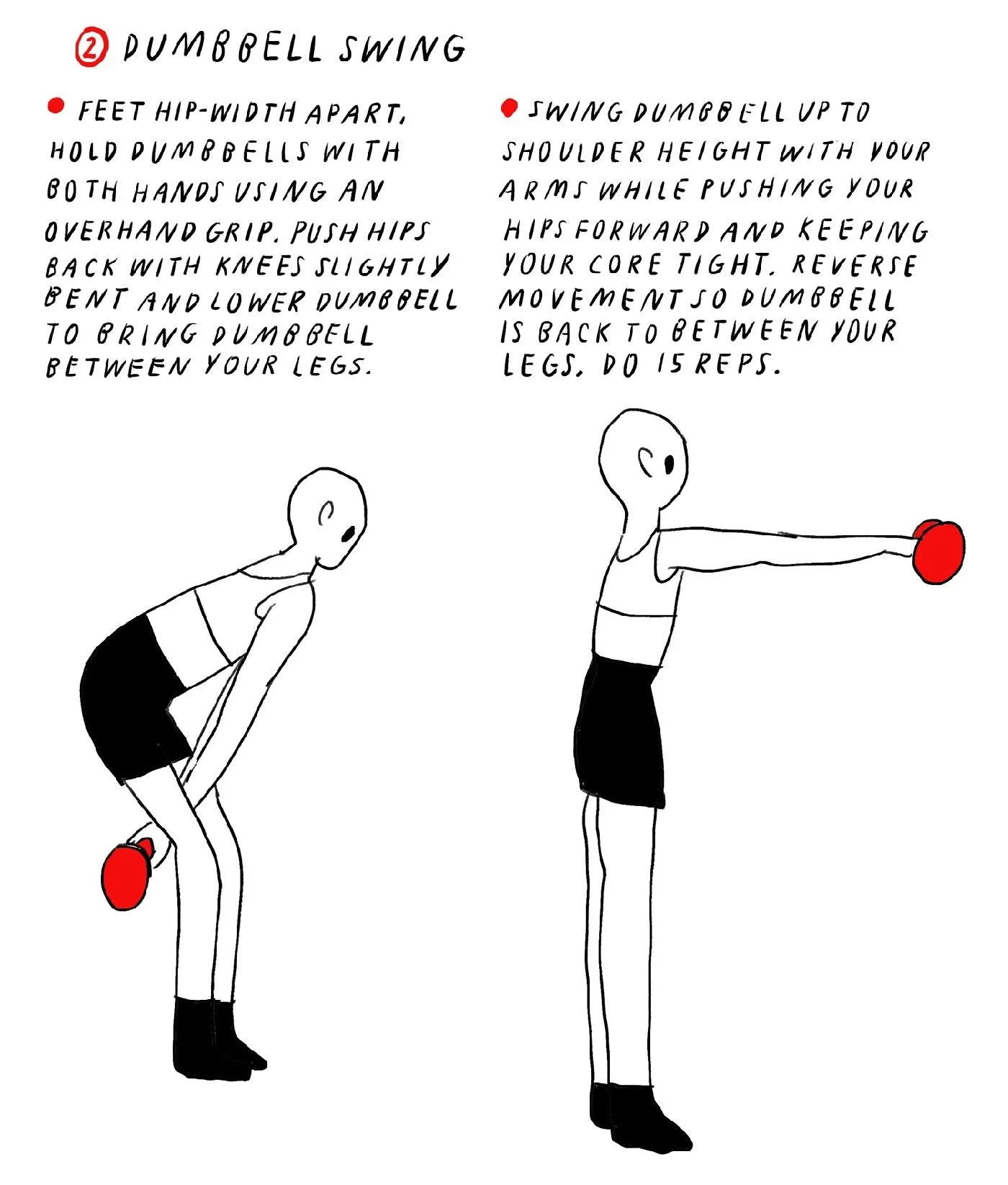 Dumbbell swing illustration demonstrating proper form.