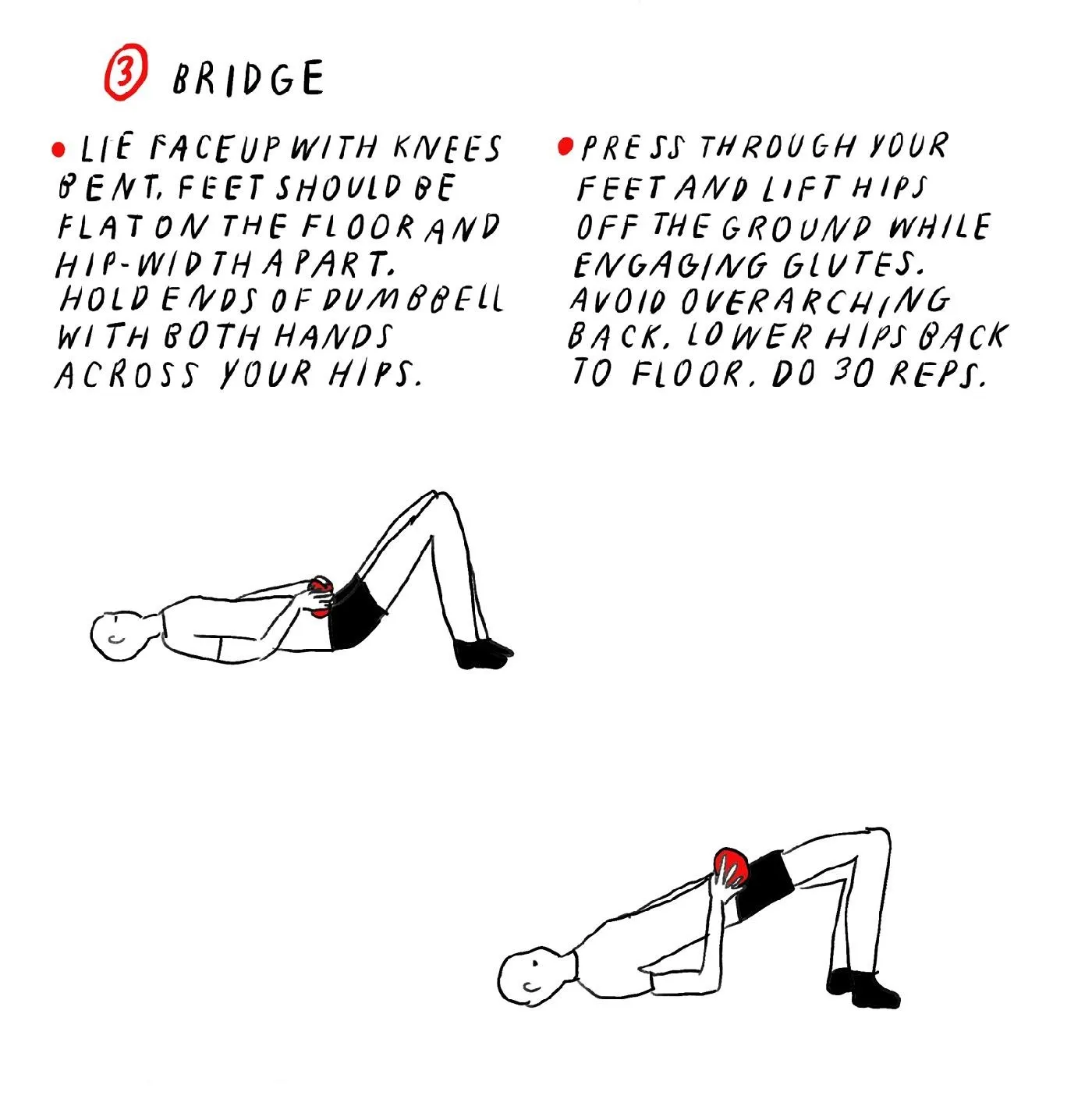 Bridge exercise instructions with illustrations.