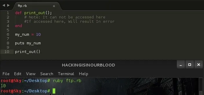 Code snippet demonstrating a programming error in a terminal window.
