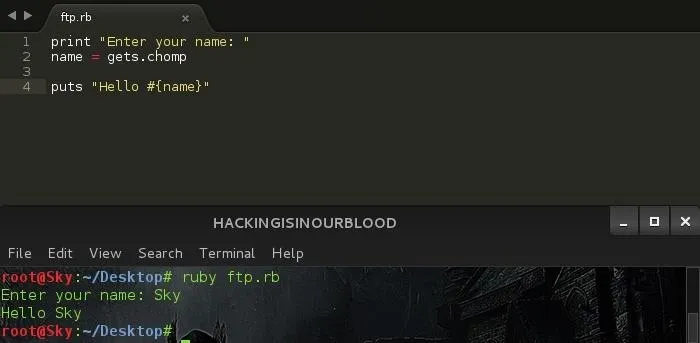 Code snippet demonstrating a basic programming interaction in a command line interface.