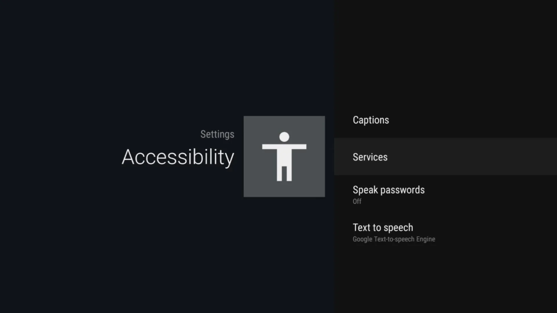 Accessibility settings menu on a digital device.