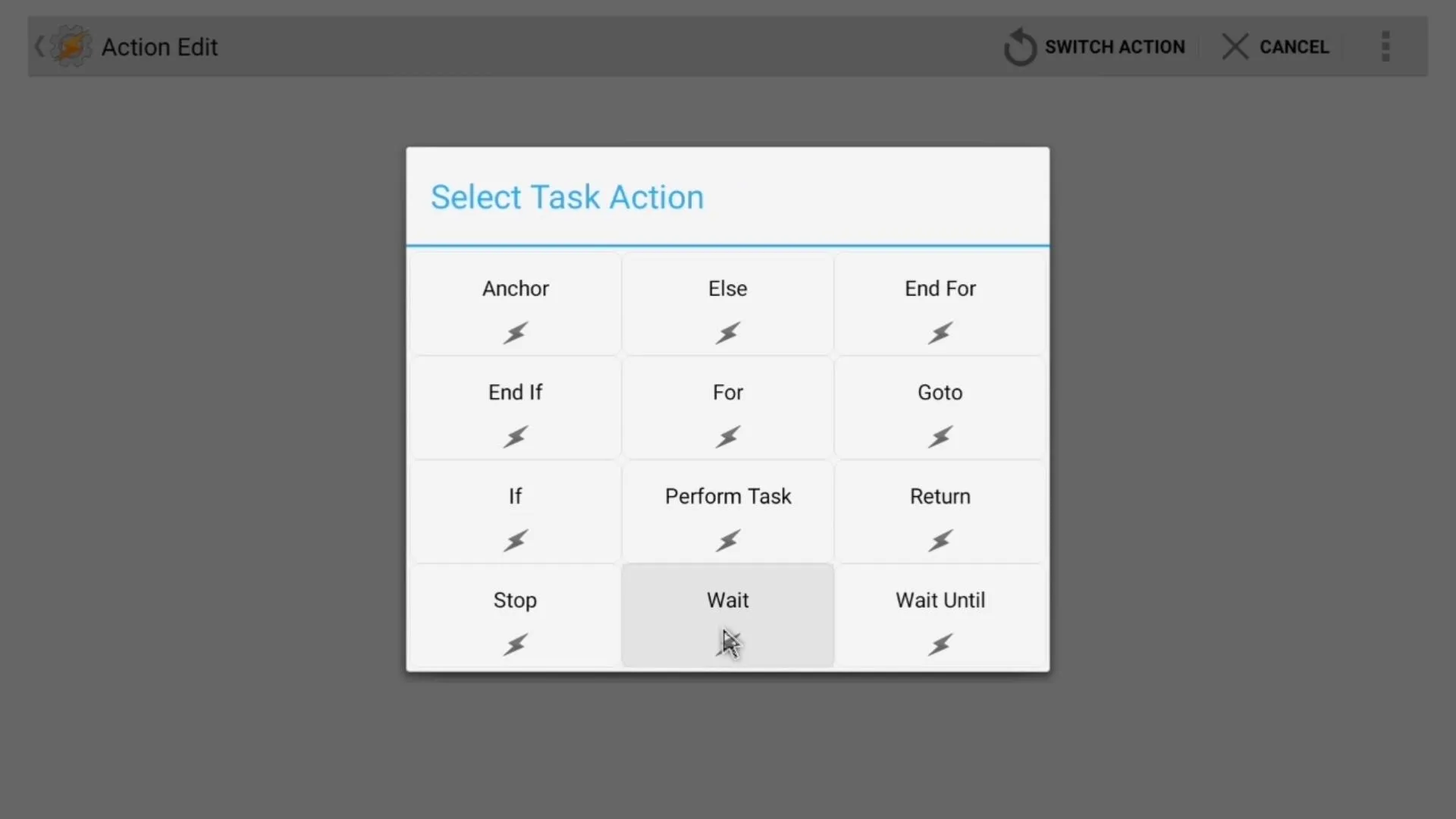 Task action menu with various options for performing actions مثل "Print" and "Stop"