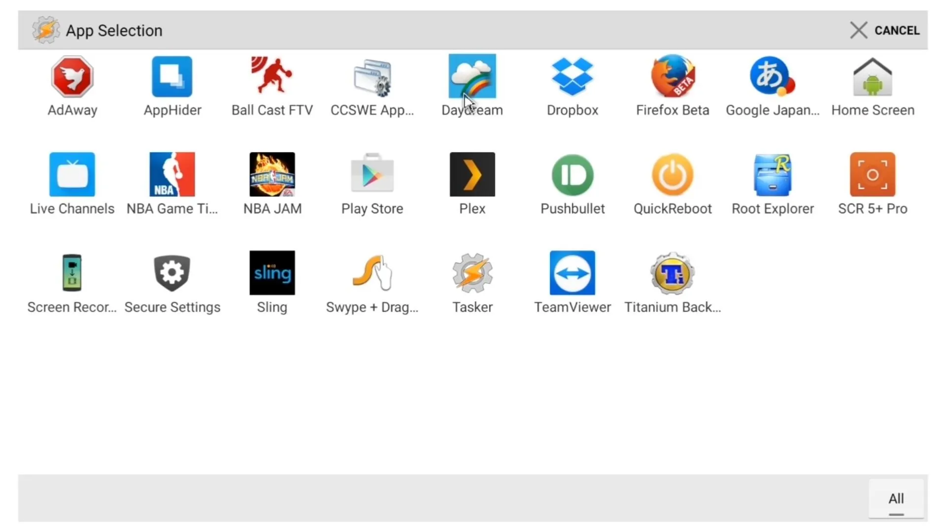 A grid of various application icons on a computer interface.