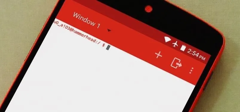 Red smartphone displaying a blank note-taking app named 'Windows 1'.