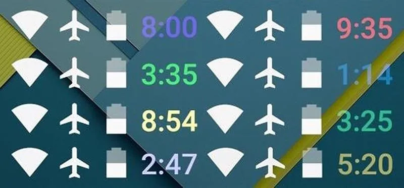 Flight schedule with departure times and icons for airplanes and battery levels.