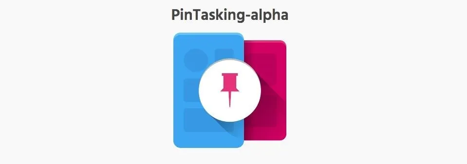 Logo for PinTasking-alpha featuring a pin icon on a blue and pink background.