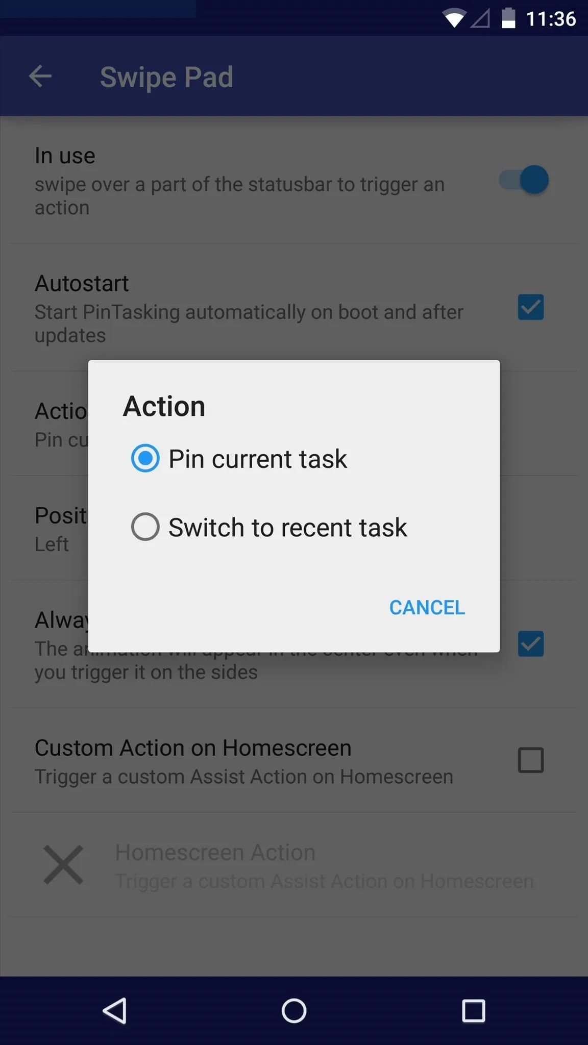 Settings menu displaying task preferences and options for a mobile application.