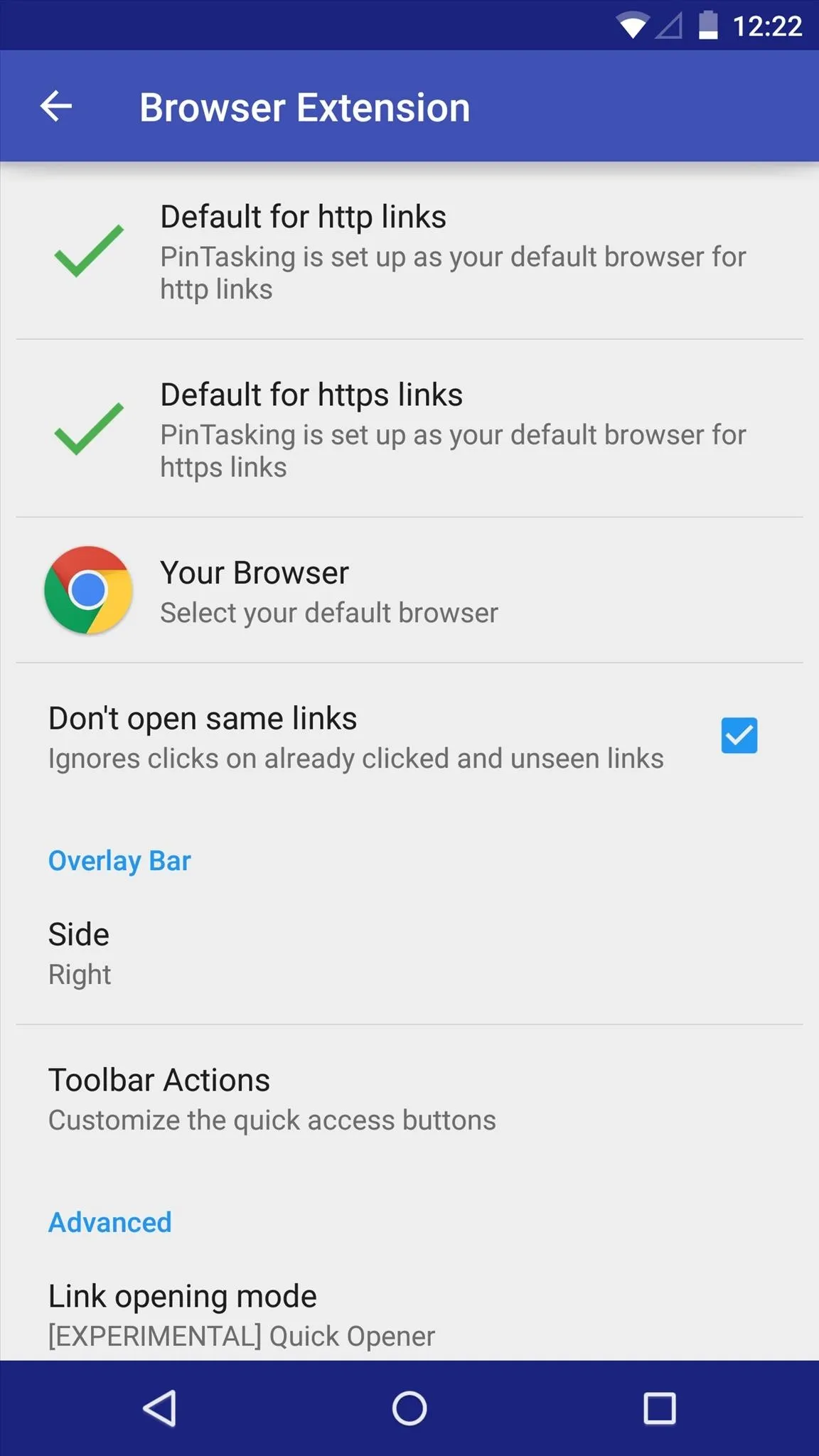 Browser extension settings for managing HTTP and HTTPS links.