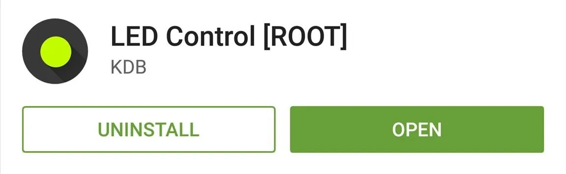 LED Control app interface with options to uninstall or open.