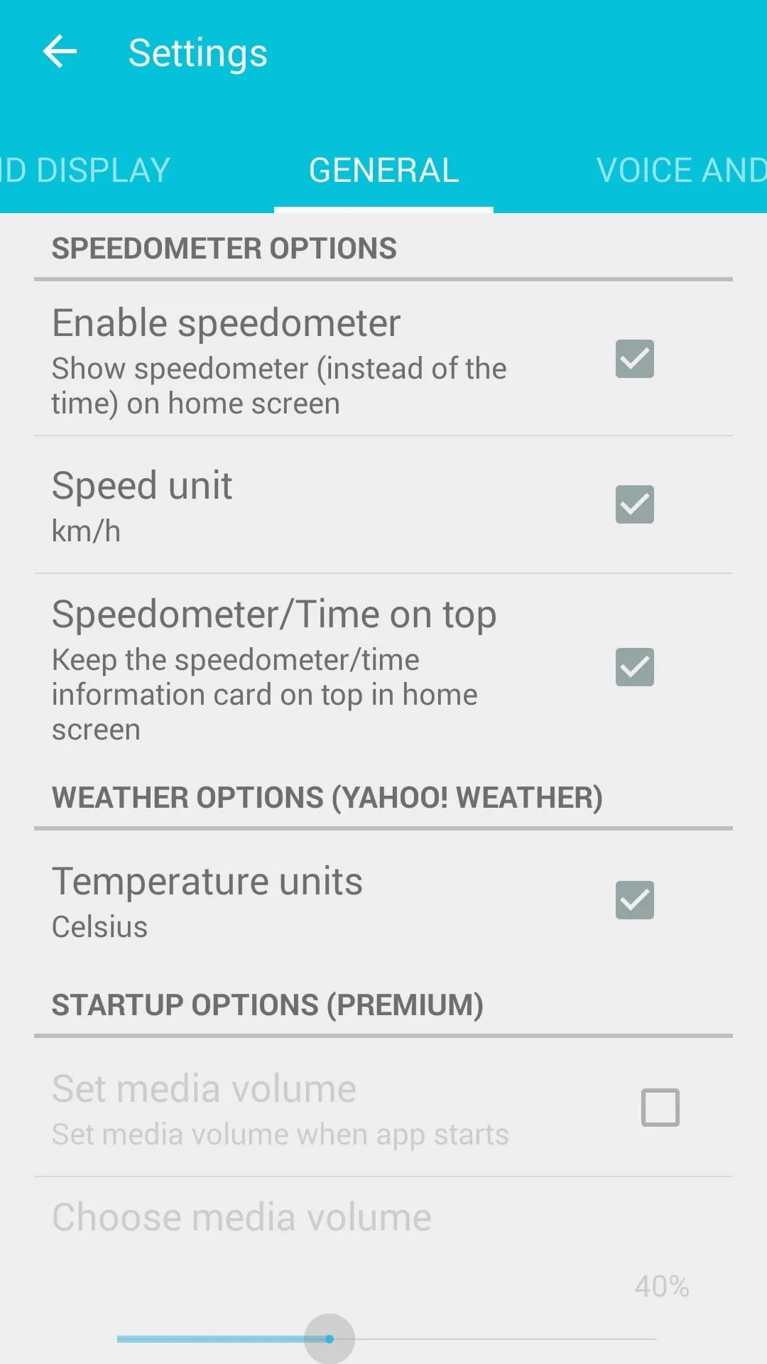 Settings menu displaying speed preferences options.